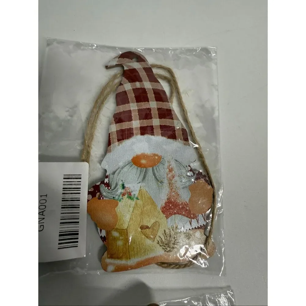 Set of 4 Gnomes Decorations Christmas Tree Wooden Ornaments